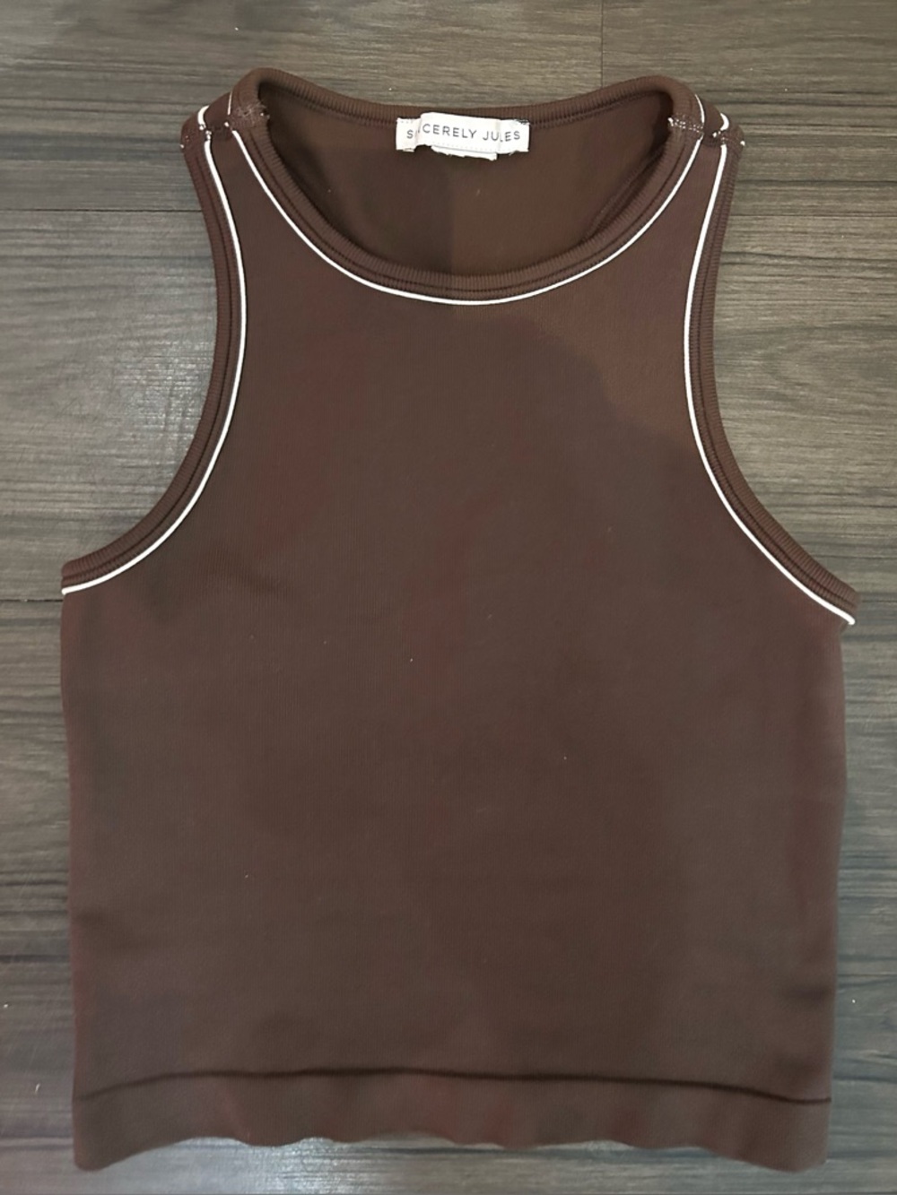 Sincerely Jules Chocolate Brown Ribbed Tank with White Trim used once!
